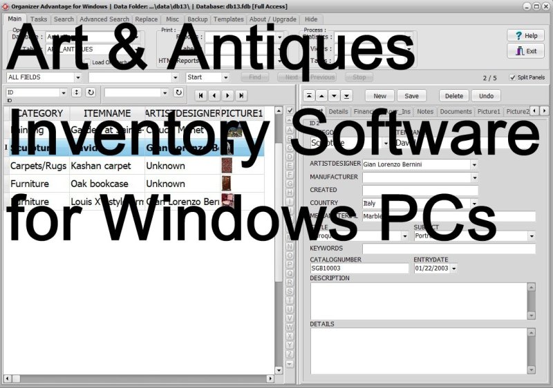 Art Antiques Inventory Software for Windows PCs title